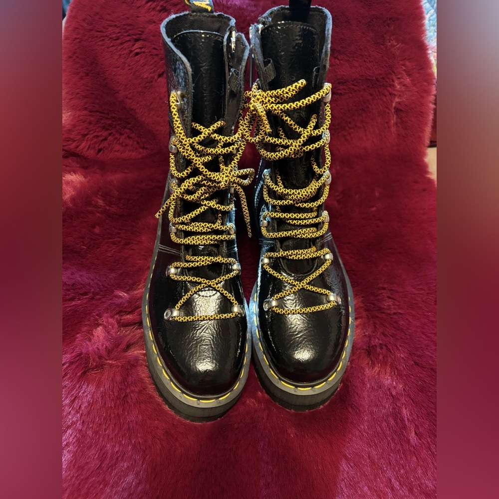Dr. Martens Ghilana max distressed patent leather platform boots